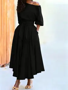 M3236 new women's autumn and winter style, elegant and solid color irregular dress with diagonal straps, is very suitable for cocktail parties and evening activities.