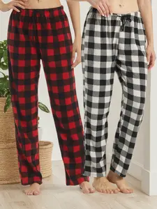 2 Pack Womens Pajama Pants Fleece Ultra Soft Checked Lounge Pants Winetr Pyjamas for Women PJs Loungewear Pjs Trousers