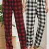 Women's 2-Pack Plaid Knitted Fluffy Fleece Pajama Pants - Elastic Fabric, Drawstring Waist, Ultra-Soft Loungewear for Day & Night Trousers