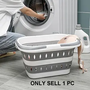 Foldable Laundry Basket with Handle, Durable Plastic, Space-Saving Rectangle Design for Bedroom and Bathroom, Easy to Clean Storage Solution, Collapsible Laundry Hamper