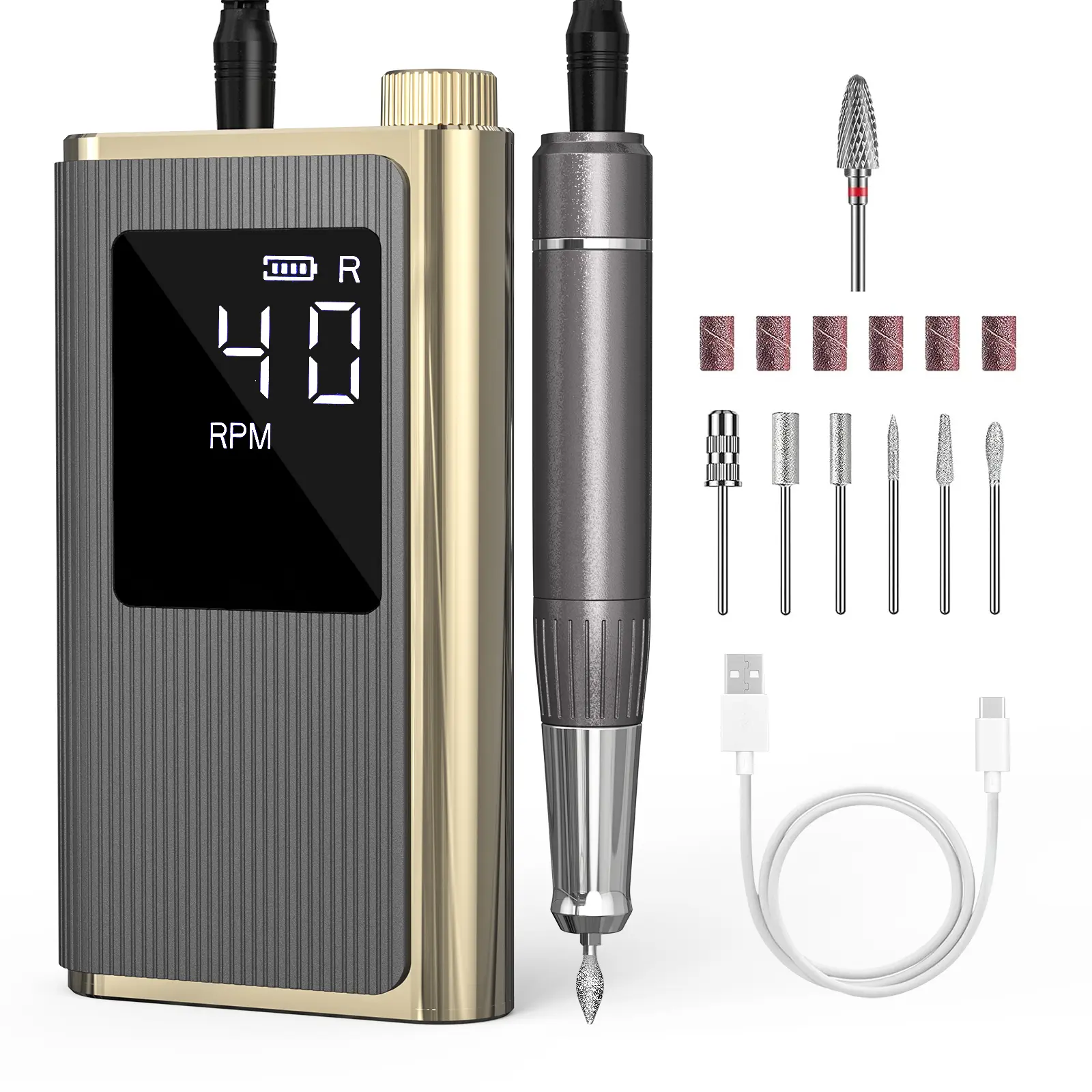 Nail Drill,40000RPM Professional Brushless Electrical Nail ,Portable Rechargeable Nail Drill ,7Pcs Nail Drill Bits for Nail Art Manicure Pedicure Acrylic Polishing Tools