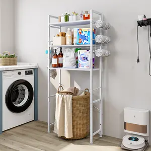 Over The Toilet Storage Rack 3 Tier Bathroom Organizer Shelf with 10 Hooks Multifunctional Wooden Plant Stand Waterproof Painted Surface Easy Assembly & Clean