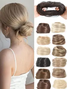 Human Hair Braided Ponytail Accessory, Women's Bun Hair Decor, Elastic Hair Tie, Stylish Hairstyling Essentials, Perfect for Daily Wear