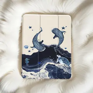 Whale Shark & Sea Turtle Ocean Aesthetic Trendy Design Background Stylish Clear Tablet Case for Pencil Holder (No Pen Included), Auto Wake/Sleep Tablet Protective Cover with iPad 10th 11th 9th Mini Air 4th 8/7/6/5th for iPad Pro Generation Case Teen