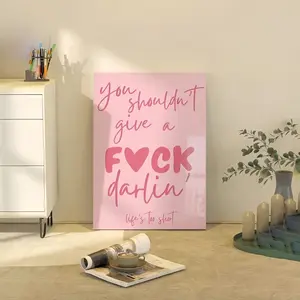 Sweet & Bold Life'S Too Short Wall Art Pink Sassy Artistic Quote Poster With Heart In F*Ck For Bedroom Dressing Room & Girl Cave Decor Canvas Print
