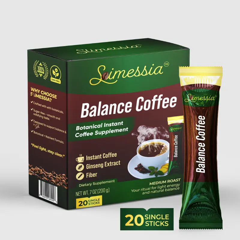 Simessia Balance Coffee - Botanical Instant Coffee Blend with Digestive Support - 10g Stick - 20 Servings Beverage