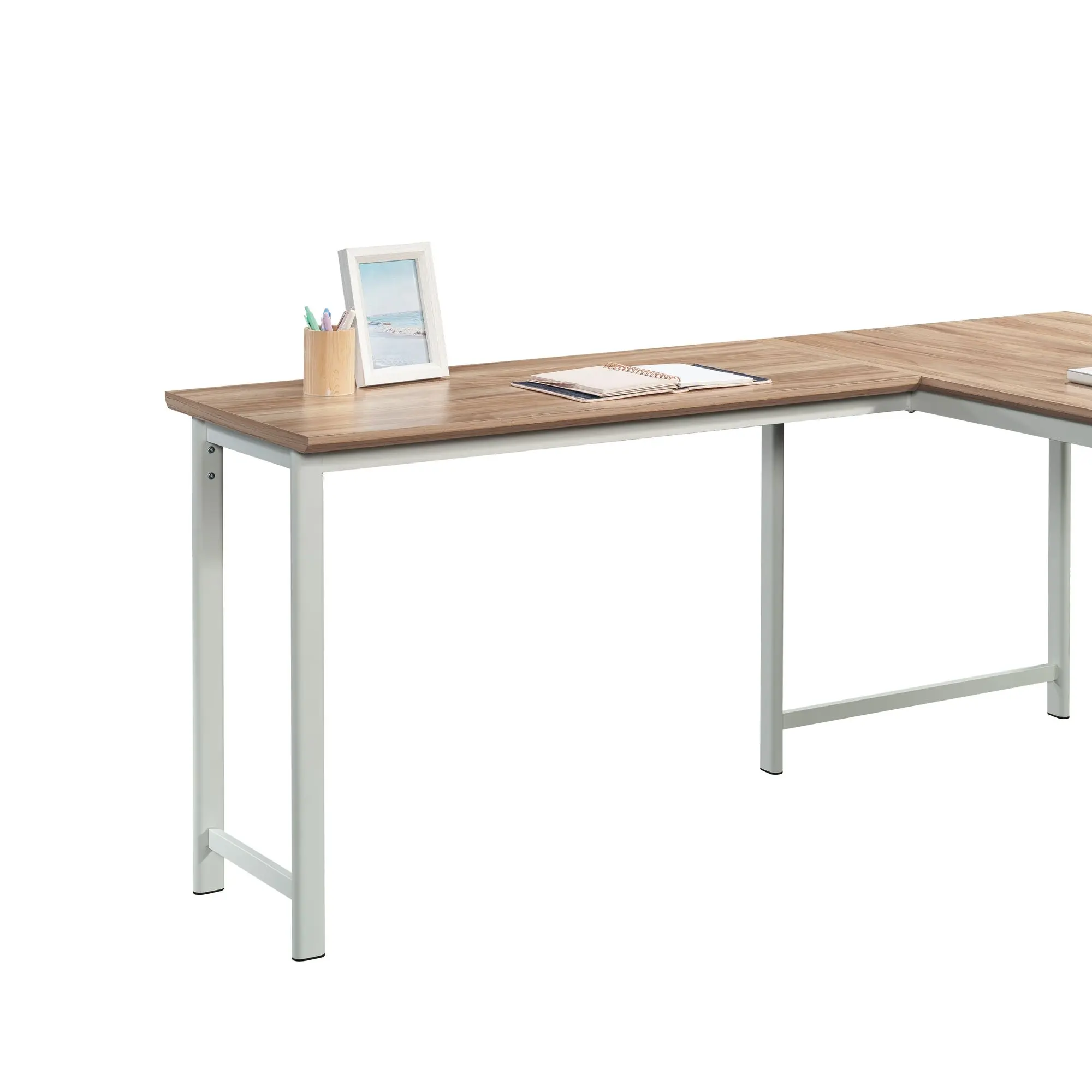 Bergen Circle Desk Return 42-in Computer Desk - Modern L-Shaped Modular Sit-Down Workstation, Durable Melamine Top, Robust Metal Legs, Assembly Required, Minimalist Setup, Office Inspo Home Office Furniture