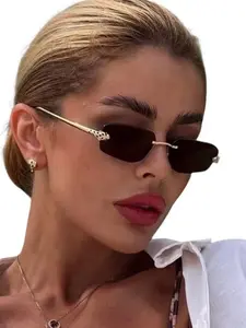Cheetah Decorative Frameless Polygon Sunglasses, Fashion Classic High-End Style, Metal Material, Perfect Daily Fashion Choice, Modern Sunglasses