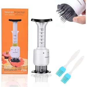 Stainless steel sharp needle blades meat injector 2 in 1 needle meat tenderizer 304 stainless steel3 injection needle pinhole sauces injector marinade flavor syringe kitchen accessories
