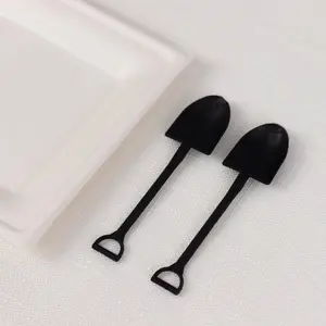 100-Pack Plastic Dessert Spoons with Mini Shovel Design Black - Disposable Ice Cream Spoons 4.5"
