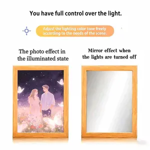 Custom LED photo frame. It’s a mirror when turned off and a photo frame when turned on. Powered via USB. Family Easter eggs, Easter bunny, tulips, daisies. Wall-mounted / desktop. European/American wedding style, European/American outdoor style, modern Eu