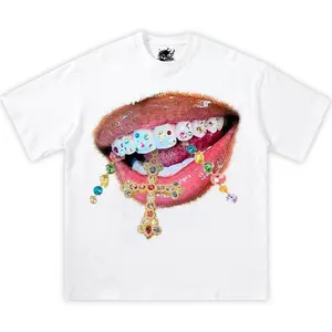 Glossy Jewelry Mouth Shirt Streetwear Y2K Tee Cotton Tee Shirt Opium, fashion, unisex, men, women, cotton, Fabric Top