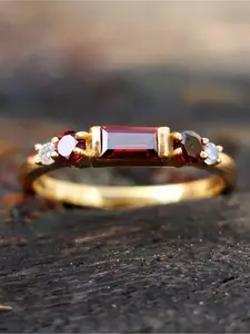 1 PC niche light luxury ring with a gold ring inlaid with red diamonds, a women's engagement/wedding ring, suitable for daily wear, parties, and holiday celebrations, and the best choice for jewelry gifts, Statement Multi Ring, Solitaire Stackable Rings