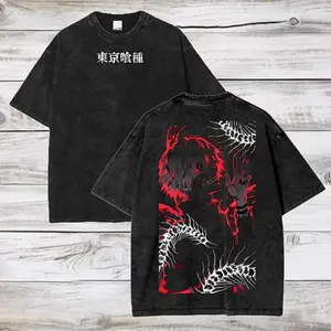 valentine shirts Anime Tokyo Ghoul Ken Kaneki Printed Tee Men Short Sleeve Cotton Clothing Retro Washed T-shirt Oversized T Shirt Harajuku Tshirt