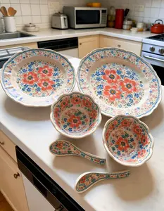Retro American Country Style Ceramic Dinnerware, High Aesthetic Home Kitchen Tableware Including Steak Plates, Noodle Bowls, Soup Bowls, Rice Bowls, Serving Dishes, Personal Exclusive Daily Use Plates and Bowls