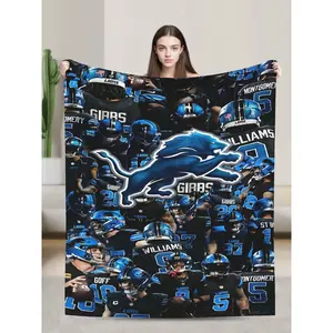 1pcs Soft Personalised DETROIT Merch LlONS Flannel Thick Blanket, Suitable For Sofa, Bed, Living Room, Travel, Office, Shawl, Nap Blanket, Air Conditioning Blanket, Bed Sheet, Camping, Ideal Gift, Daily Gift