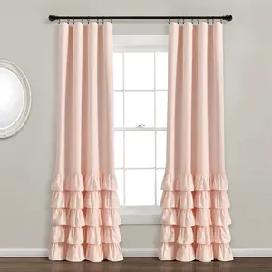 Lush Decor Allison Ruffle 100% Lined Blackout Window Curtain Panel Single Flat Weave Microfiber Fabric 40 Inches Wide Energy Efficient Privacy Panel