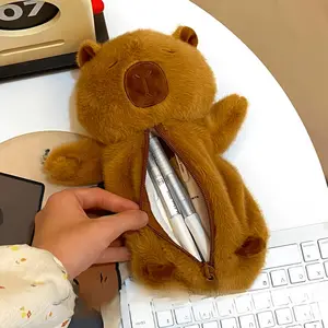 Adorable Capybara Plush Pencil Case - Durable Canvas Zipper Bag, Large Capacity Dust & Stain Resistant, Multi-Functional School/Office Organizer, Student-Favorite Christmas Gift, Stationery Supplies, Black Friday Deal