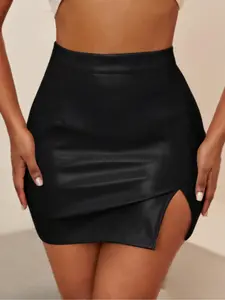 Classic best-selling PU leather sexy slit bodycon Fitted skirt bottoms for women Womenswear