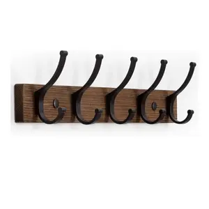 Coat Rack Wall Mount, 16.5 Inches Wood Coat Hooks, Wall Hooks for Hanging, Hat Rack Bag Hanger Key Holder for Wall, Purse Hanger Towel Racks for Bathroom (1Pack, Brown)