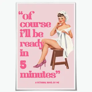 Vintage Funny Bathroom Decor Wall Art Trendy Pink Poster 70s Sexy Women Bathing Signs Ill be Ready in 5 Minutes Canvas Prints Pin Up Girly Teenage Room Bedroom Aesthetic Decor