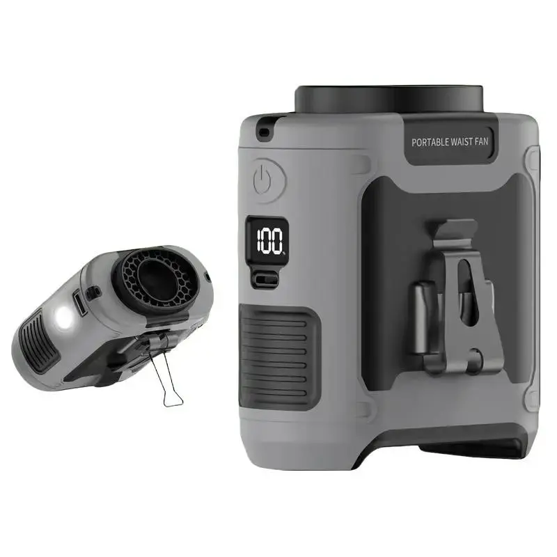 Portable 10000mAh Power Bank, 1 Count 3 in 1 Outdoor Fan with Torch, 5 Wind Speeds Cooling Fan with LED Light, Rechargeable Camping Fan, Waist Cooling