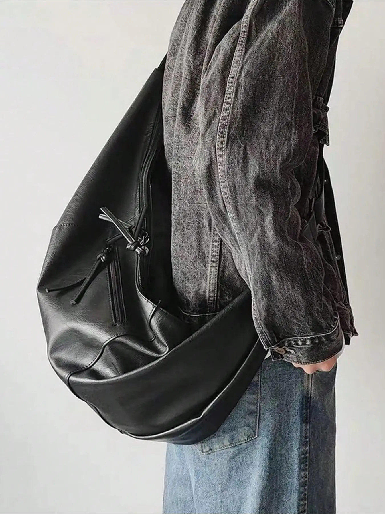 Men's Casual Plain Color Crossbody Bag, Fashionable PU Leather Shoulder Bag for Daily Used, Casual Trendy Versatile High-quality Daily Commuting Bag