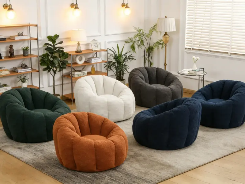 Large Bean Bag Chair with Arms & Backrest, Plush Faux Fur Lounge Chair for Adults | High-Density Foam Fill, Orange Reading & Gaming Chair