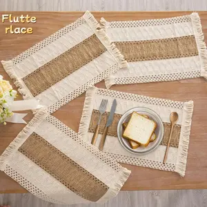 4PCS Boho Macrame Placemats Set, Farmhouse Cotton Burlap Table Mats, Natural Woven Table Decor for Dining Room, Wedding & Home Styling, TikTok Trending Rustic Table Accessories & Gift Idea tiktokshopspringglowup