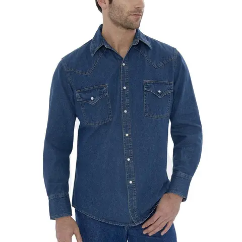 Men's Ely Cattleman Long-Sleeve Denim Western Snap Shirt - Denim Material, Pearlized Snaps, Western Yoke Look, Functional Fabric, Pocketed Top, Cowboy Charm Casual Shirt