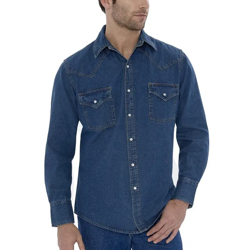 Men's Ely Cattleman Long-Sleeve Denim Western Snap Shirt - Denim Material, Pearlized Snaps, Western Yoke Look, Functional Fabric, Pocketed Top, Cowboy Charm Casual Shirt