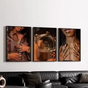 On God's Timing Art Poster, Christian Wall Decor, Luxury Black Gold Aesthetic, Faith Inspired, Modern Home Print