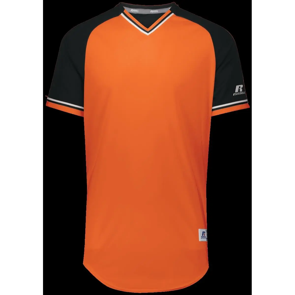 Russell Adult Classic V-Neck Baseball Jersey, Moisture Wicking 100% Polyester Short Sleeve Top with Color Secure Technology, V Neck Shirt, Quick Dry, 2Xl, Sporty Sports Tops, Outside Locker Label, Short Sleeve Tops, Polyester Knit