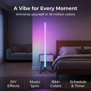 RGB Floor Lamp - Smart LED Corner Mood Lighting with Music Sync, APP & Remote Control, Automatic Lighted Nightlight, Light Up Your Space & Enhance Lighting Vibes for Bedroom, Gaming Room