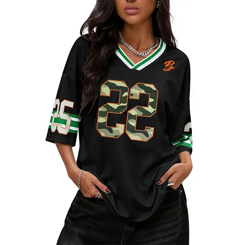 Genleck Women's Retro Blokecore Chic Paper-Thin Oversized V-Neck Mesh Jersey T-Shirt - Mesh Overlay, Dry Fit Workout Activewear, Fast Heat Escape, Vintage Streetwear Outfit