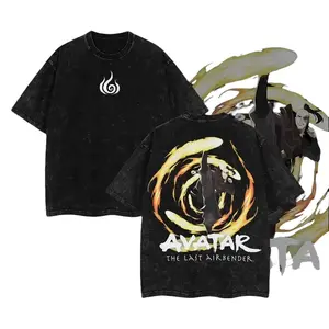 Limited Avatar Anime T-Shirt - Aang, Katara, Zuko, Toph Beifong The Last Airbender Double Printed Washed Tee Unisex Oversize Acid Washed Lightweight Cotton T-Shirt, Gift For Anime Fans