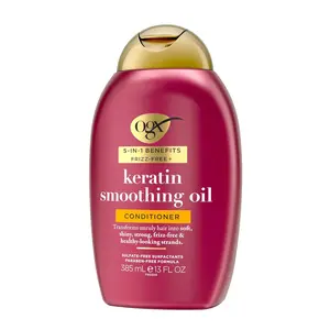 OGX Frizz-Free + Keratin Smoothing Oil Conditioner 5-in-1 for Frizzy Hair Shiny Hair 13 Fl Oz Sulfate-Free Formula