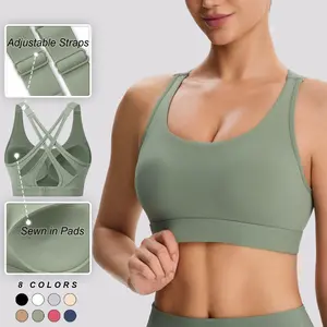 Women's High Impact Sports Bras with Sewn in Pads,4 Row Adjustable Hook-eye Closure,Crisscross Adjustable Straps Back,Soft and Comfortable Non-removable Molded Cups,Women Workout Tops for Running Yoga