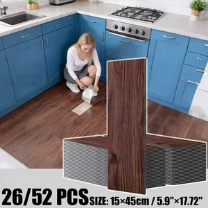 Waterproof Durable Stone Plastic Floor Tiles 26 Pieces Self-Adhesive for Old Ground Renovation, Easy Install Instant Use