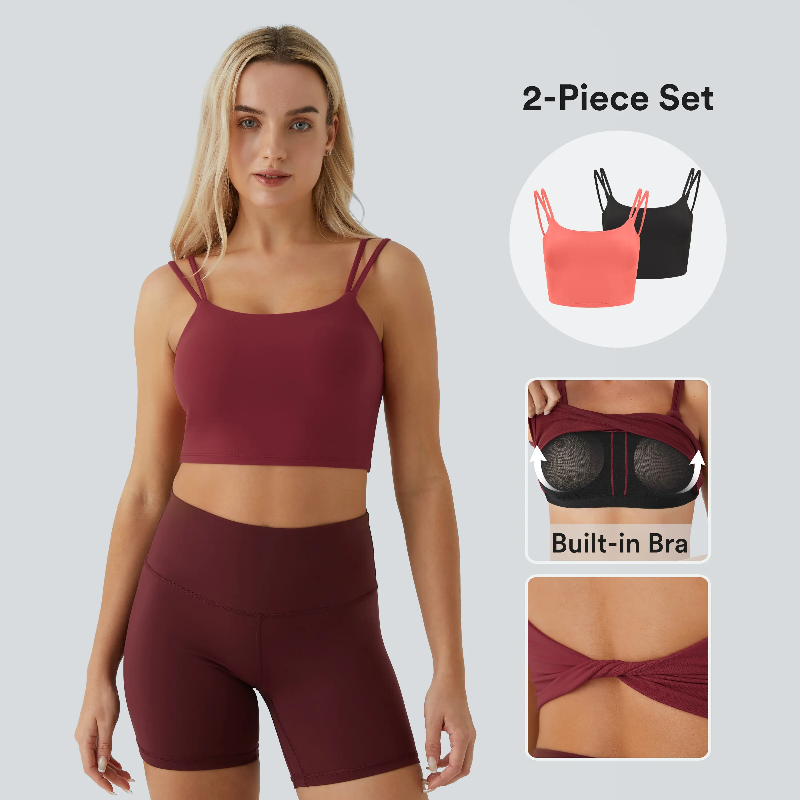 Halara 2-Piece Double Straps Backless Twisted Cropped Yoga Tank Top Set
