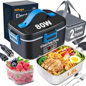 Household Daily Timing Adjustable Heated Lunch Container, Compact Square Body, Insulated Bag for Adult Users