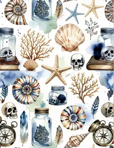 Victorian Cabinet of Curiosities Scrapbook Paper Pack | 8- 8.5x11” Watercolor Seamless Patterns | Physical Paper Pack