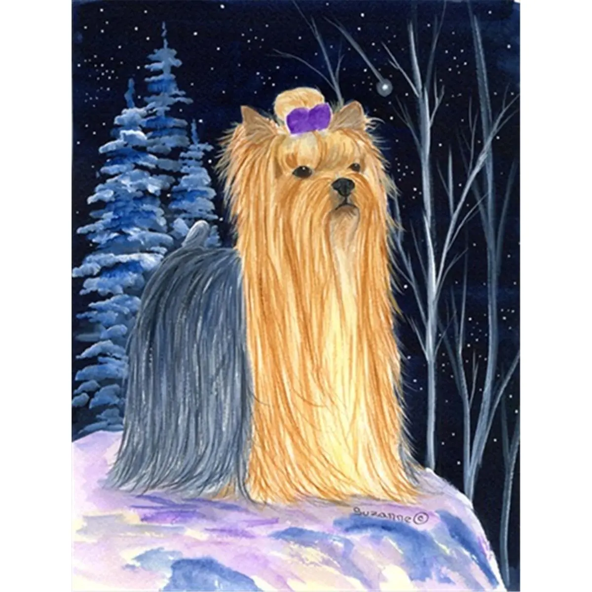 212 MAIN Starry Night Yorkie Patterned Heavyweight Polyester Banner - 28x0.01x40 in Full-Size Hangable Home Supply, Fade-Resistant, Weather-Resistant, Ideal for Outdoor Display & Home Festive Party Backdrop
