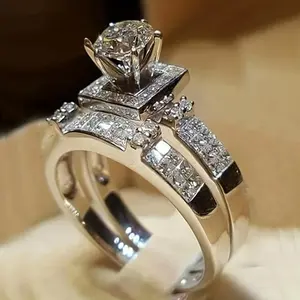 2 Piece Shimmering 6 Claw Cubic Zirconia His Hers Wedding Ring Set Luxury Matching Jewelry for Weddings Valentine's Day Birthdays Gifting