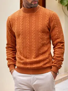 Men's Knitted Pullover, Plain Color Fashion Ribbed High Neck Winter Casual Top, Loose-Fitting Fall & Winter Outerwear