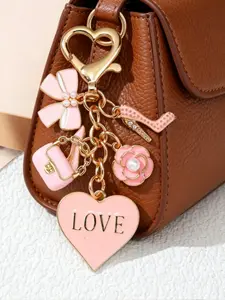 Heart-Shaped Bag Charm Pink & Gold: Multi-Element Girly Style French Romance Understated Luxury Cute and sweet Wear-resistant and scratch-resistant For Bags, Keys, and Earphone Cases Gifts for Friends / Birthday Gifts Sparkly Bag Charm