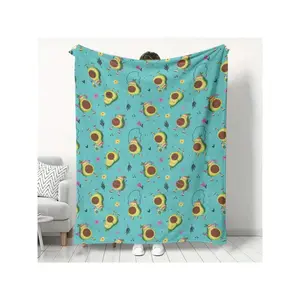 1pc Avocado Print Flannel Fleece Blanket - Contemporary Style, Hypoallergenic, All-Season, Multipurpose Knit Fabric Throw For Sofa And Bed, Digital Print, 100% Polyester, 200-250gsm-30*40in