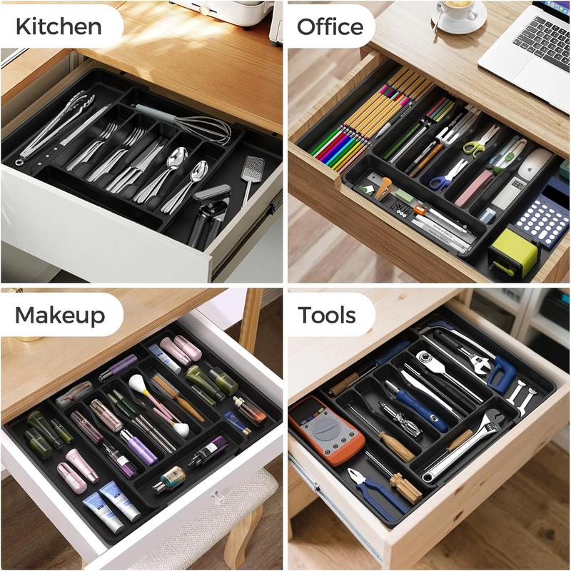 Extra Large Expandable Silverware Organizer, Bpa-Free Food-Safe Cutlery Flatware Organizer, Kitchen Utensil Drawer Organizer, Adjustable Silverware Holder for Spoons Forks Knives, Black Ukeetap Gift Boxes