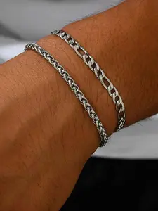 Stainless Steel Twisted Chain Hip Hop Bracelet Set, 2 Piece Combo for Parties, Perfect Birthday Gift, Fashion Accessory