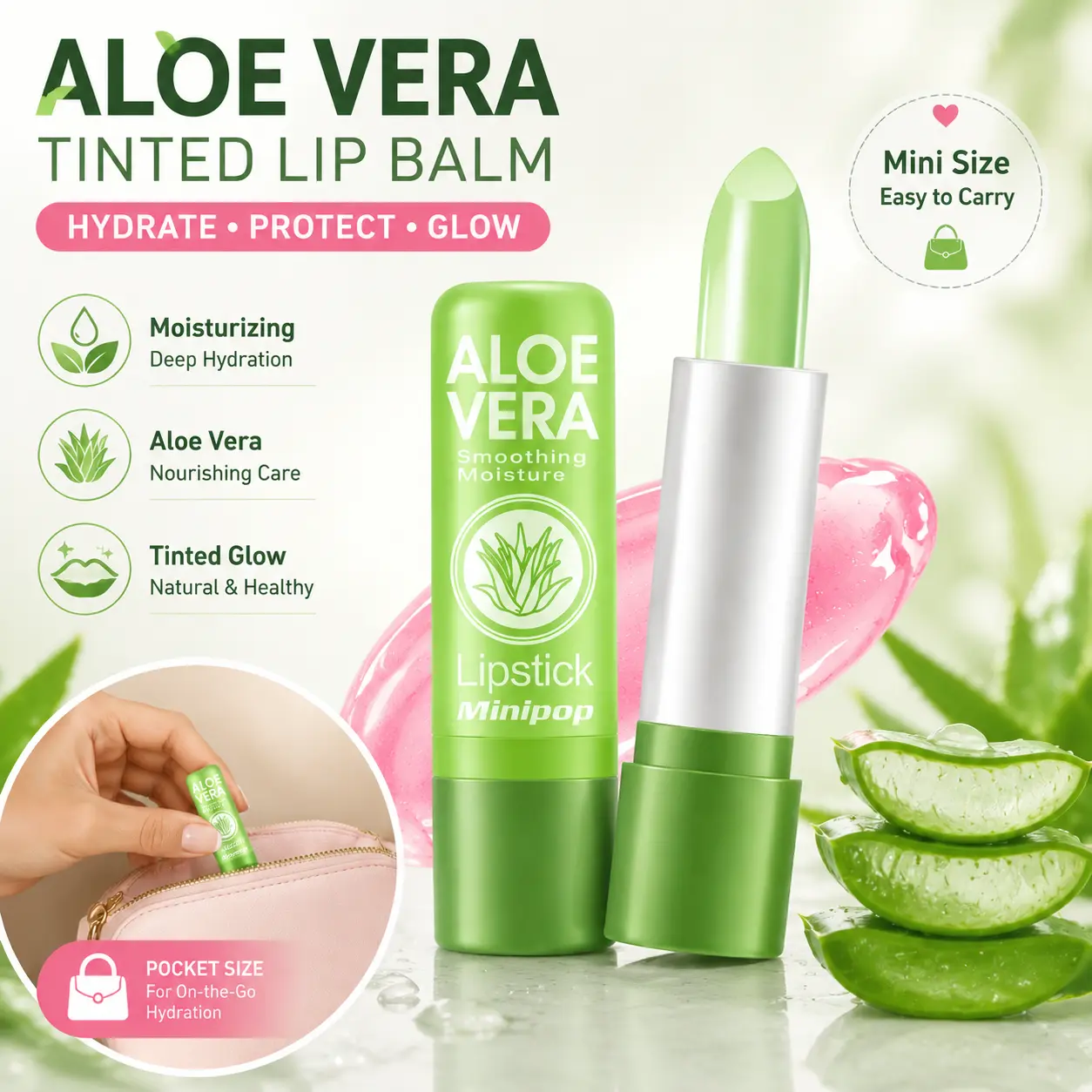 Aloe Vera Temperature-Activated Color-Changing Lip Balm - Hydrating, Repairing, Waterproof, Crack-Preventing Long Lasting Balm for Daily Lip Moisturizer Needs, Ideal Gift for Skincare Enthusiasts